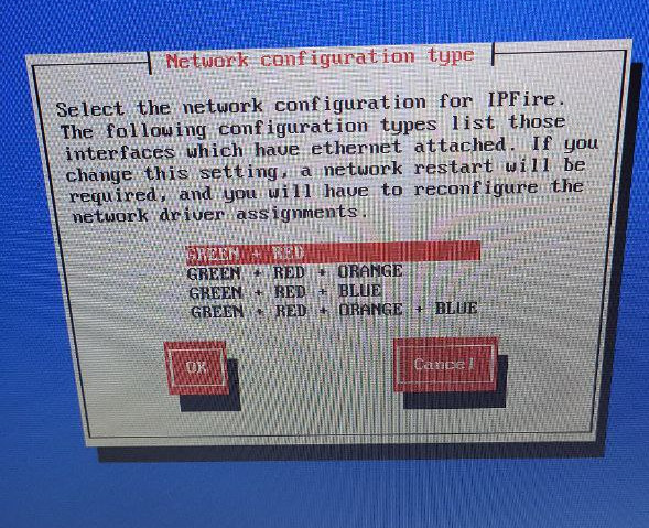 Network configuration type selection dialog