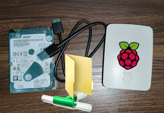 Hard Disk and Raspberry Pi side by side